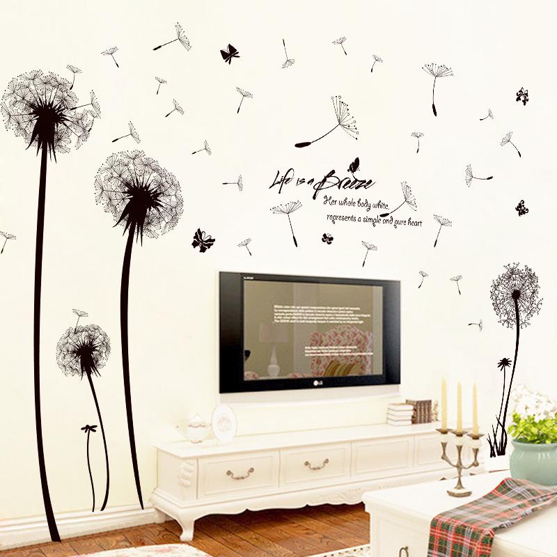 Black dandelion romantic wall stickers Living room sofa bedroom wall removable waterproof stickers