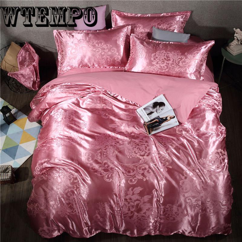 Satin Luxury Jacquard Bedding Set Yarn Dyed Duvet cover Bed Spread Pillowcase Queen King