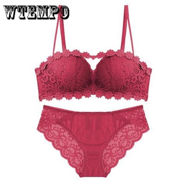 Brand New Sexy Women Bra Set Lace Hollow Out Panty Underwear Set Red Black Beige Brief Sets