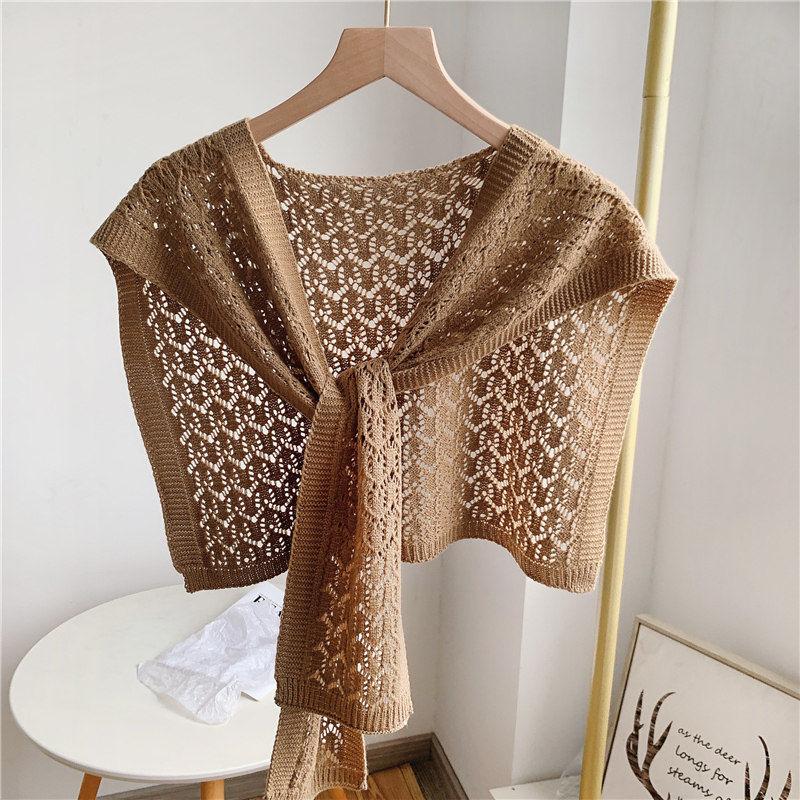 Autumn and Winter Knitted Hollow Shawl Women's Shoulder Air-conditioned Room Vest All-match Autumn and Winter Knotted Scarf