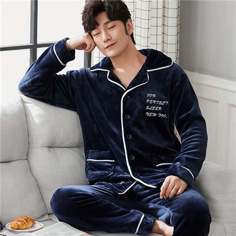 Coral Velvet Pajamas Men's Winter Thickening and Velvet Warm Home Service Suit