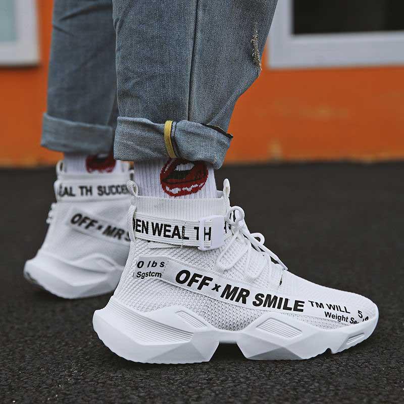 Plus Size36-46 Men High-top Sneakers Running Basketball Sock Shoes Breathable Lightweight Non-slip Sock Shoes Wear-resistant Deodorant Skate Shoes