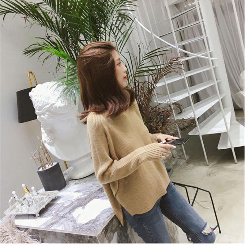 Autumn and Winter Half Turtleneck Sweater Long-sleeved Loose Thick Coat Pure Color Young Women's Knitted Top