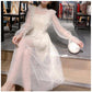 Vintage Mesh White Dress Women Ruffle Long Sleeve Summer Dresses Ladies Elegant Short Party Dresses