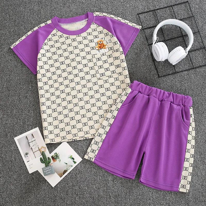 Two-piece Suit Children's Suit Boys and Girls Summer Short-sleeved Shorts Suit Middle and Small Children's T-shirt Casual Sports