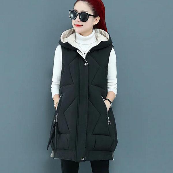 Autumn and Winter Down Jackets Women's Mid-length Cotton Vest Loose Thickened Cotton Vest Female Sleeveless Hooded Coats