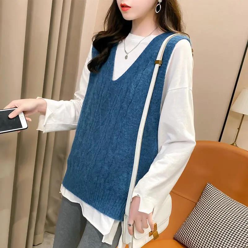 Sweater Vest Women's Autumn and Winter Loose Retro V-neck Sleeveless Knitted