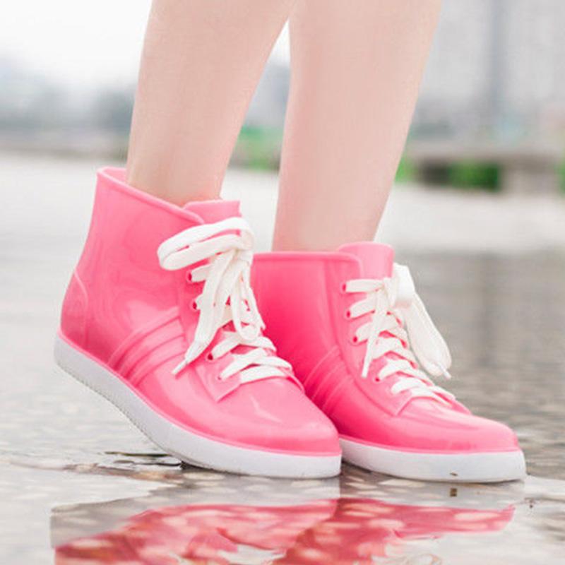 Low-cut Rain Boots Ladies Water Shoes Short Rain Boots Student Low-tube Short Rain-proof Lace-up Board Shoes Water Boots Non-slip Rubber Shoes