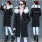 Ladies Down Jacket Winter Fashion Big Fur Collar Hooded Jacket Thick and Cotton Warm Mid-length Jacket