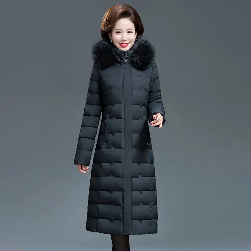 Women's Mid-length Down Jacket Winter Korean Loose Cotton Clothes Casual Hooded Padded Jacket Quilted Jacket