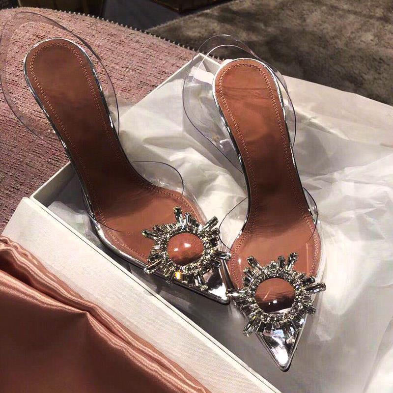 Women Transparent Sandals Female Summer Thin Heels Sexy Ladies High Heels with Crystal