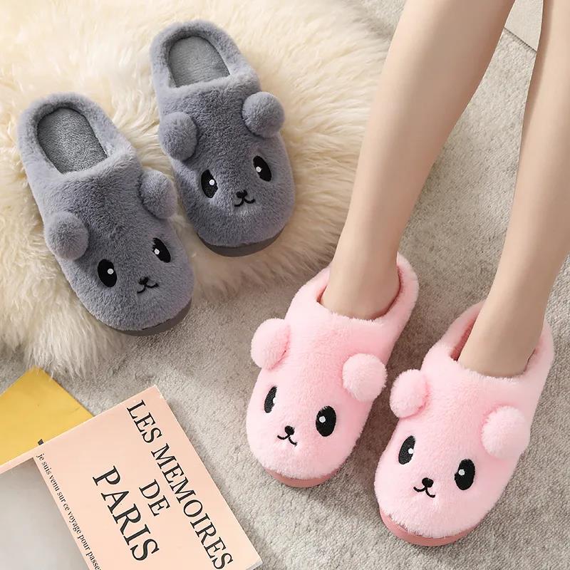 Autumn and Winter Cotton Slippers Female Cute Plush Couple Half-pack with Warmth and Non-slip Plush Slippers for Home Indoor