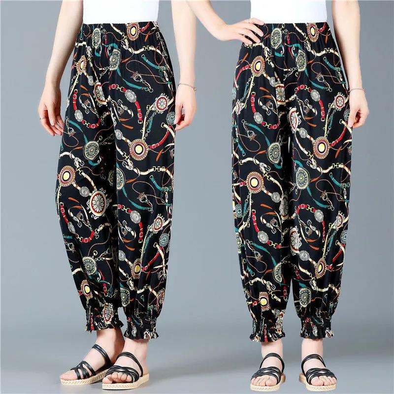 Women's Pants Spring and Summer Cool and Breathable Bloomers Large Size Loose Mother Pants Nine Points Anti-mosquito Pants