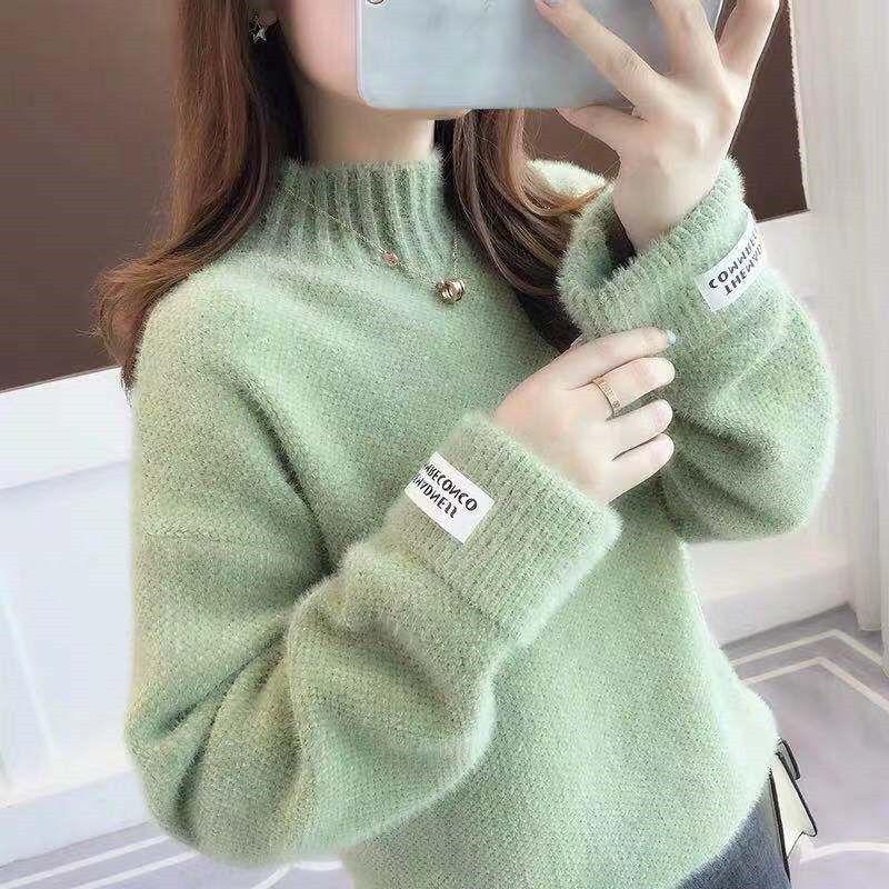 Fashion Long-sleeved Solid Color Sweater Spring and Autumn Women's Round Neck Loose Short Sweater