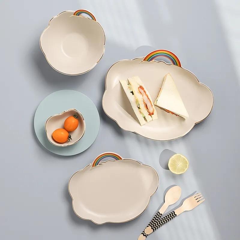 Creative Rainbow Bowl Plate Tableware Soup Bowl Rice Bowl Household Fruit Salad Bowl Ceramic Dinner Bowl Plate