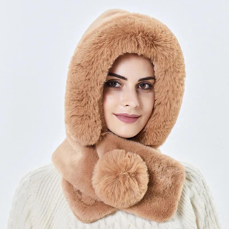 High Quality Women's Hat Winter Trend Sweet Plush Hat Neck Ear Protection Cold Proof Warm Scarf Hat One-piece Top Cap All Match Fur Collar Hat