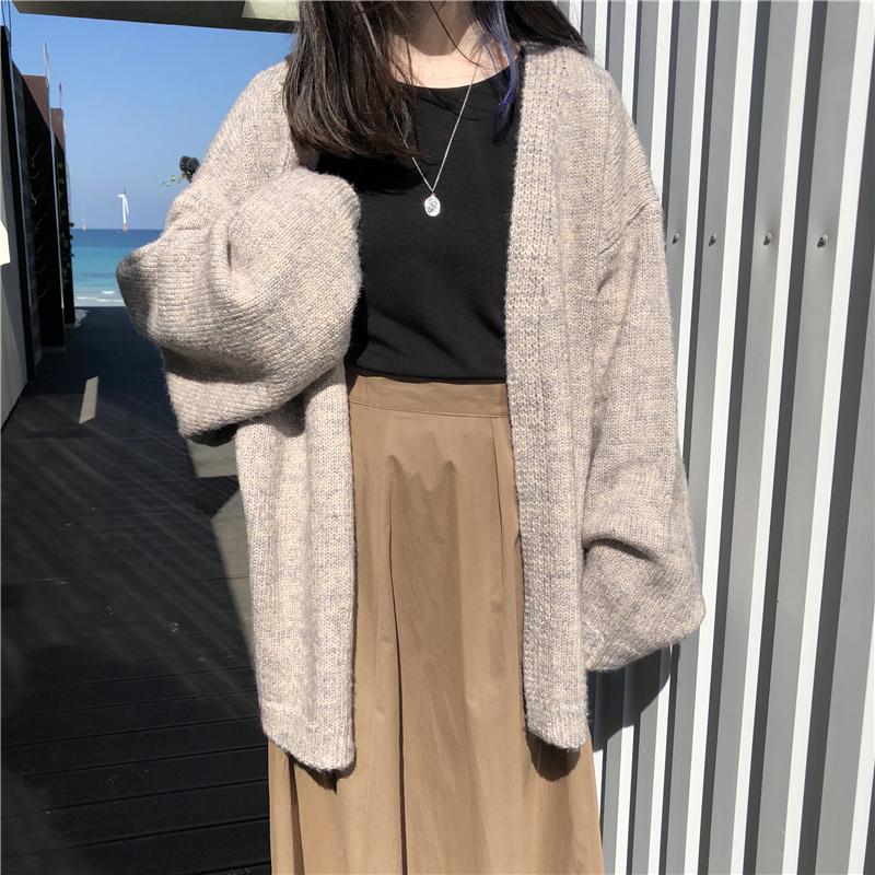 Loose Wild Mid-length Sweater Sweater Coat Women Plus Size Cardigan Sweater Women Autumn and Winter