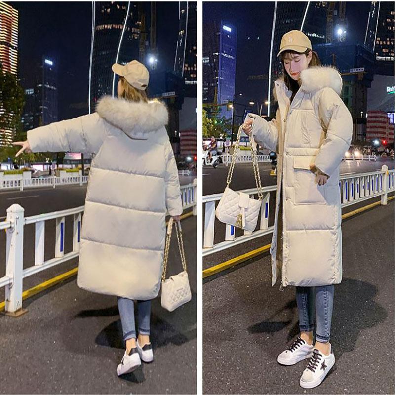 Down Jacket Winter Ladies Fashion Korean Big Fur Collar Thick Warm Hooded Mid-length Plus Size Cotton Jacket