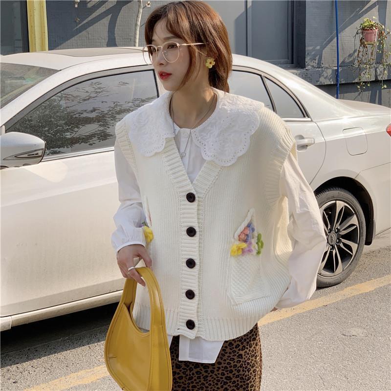 One-piece All-match Cardigan Knitted Vest Sweater Loose Casual Sweet Style Sleeveless Sweater Jacket Women's Thin Sweater Top