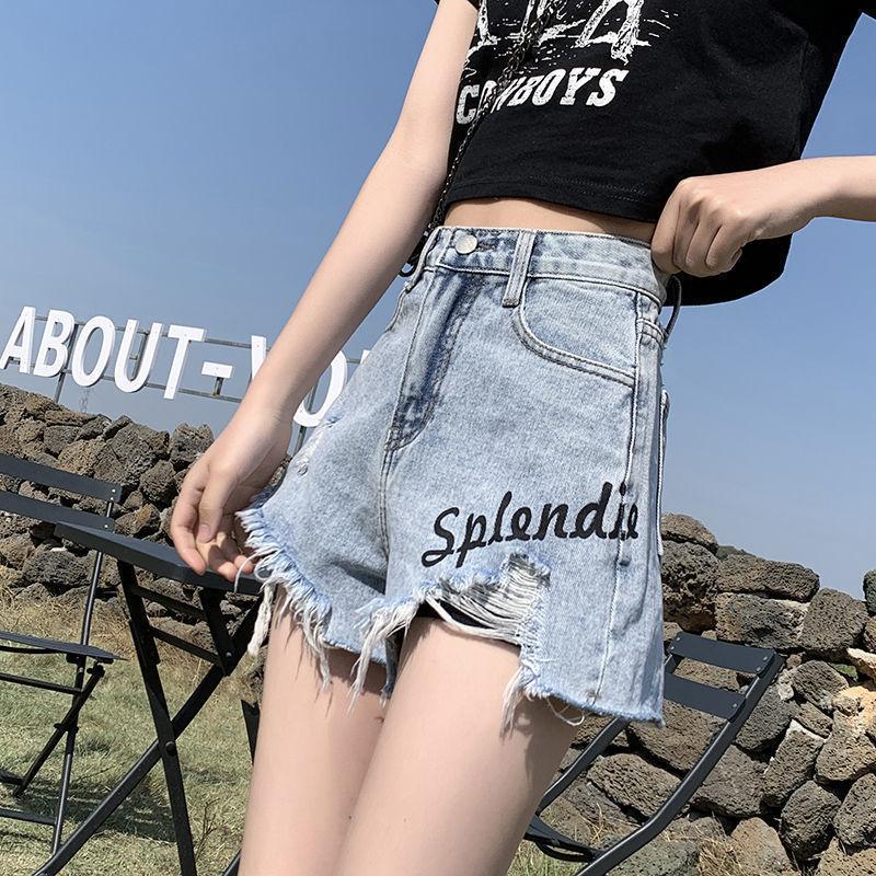 WTEMPO Ripped Jeans High Waist Denim Shorts Women Loose Wide Leg A-line Thin Curled Bottom Casual Shorts