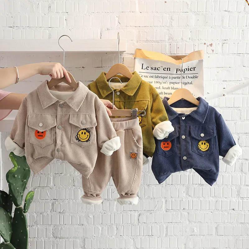 Spring and autumn thick suits cold and windproof cute self-cultivation all-match two-piece baby children's clothing Western embroidery two-piece set