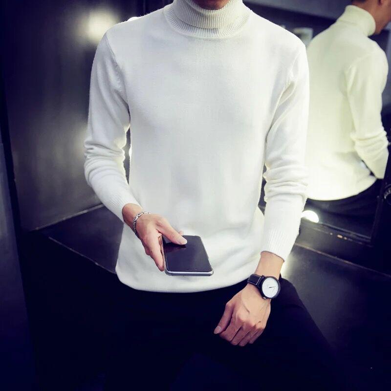 Autumn Winter Men'S Sweater Warm Men'S Turtleneck Sweater Solid Color Casual Sweater Men's Slim Fit Knitted Pullovers