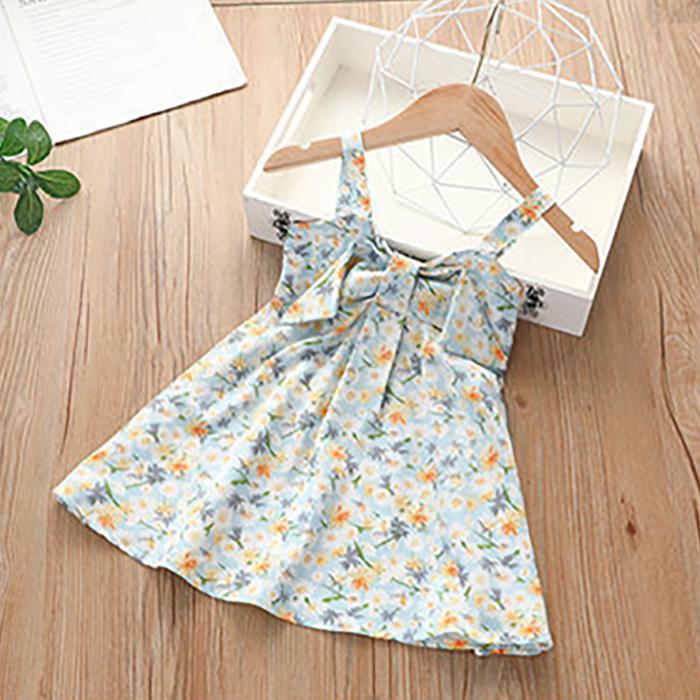 Summer Baby Girls Sling Dresses Children's Clothing Girls Sweet Lovely Polka Broken Flowers Bow Sleeveless Vest Dress