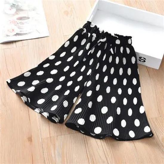 Girls Wide Leg Cropped Pants Summer Dress Polka Dot Pleated Anti-mosquito Casual Flared Pants