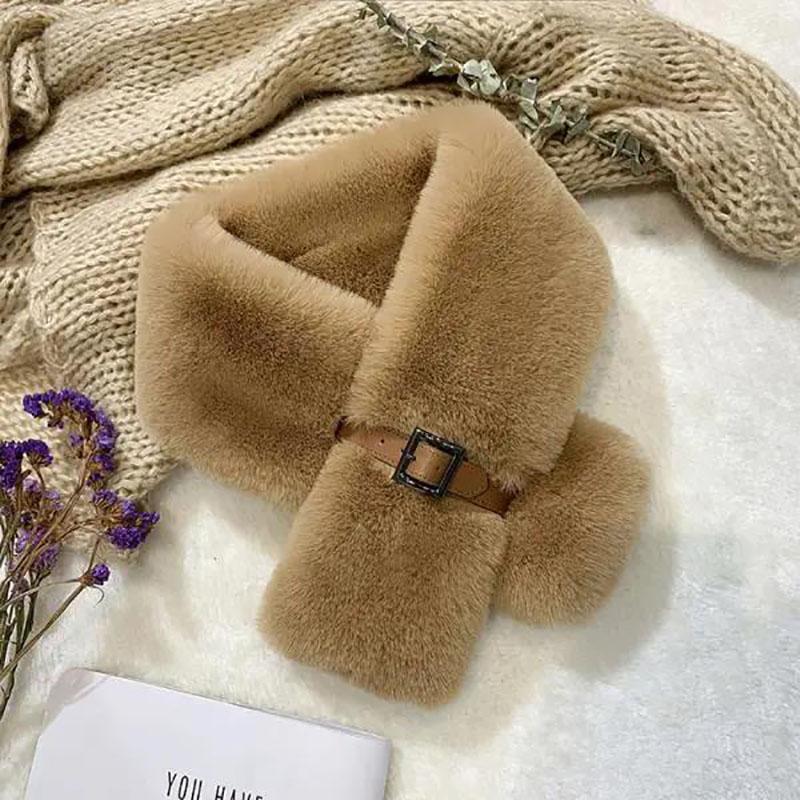 Winter Imitation Rabbit Fur Scarf Korean Fashion All-match Leather Buckle Scarf Warm Thick Plush Scarf Shawl