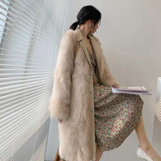 Fur Coat Women Autumn and Winter Imitation Raccoon Fur Woven Fur Coat Thick Fur Coat Fur Women