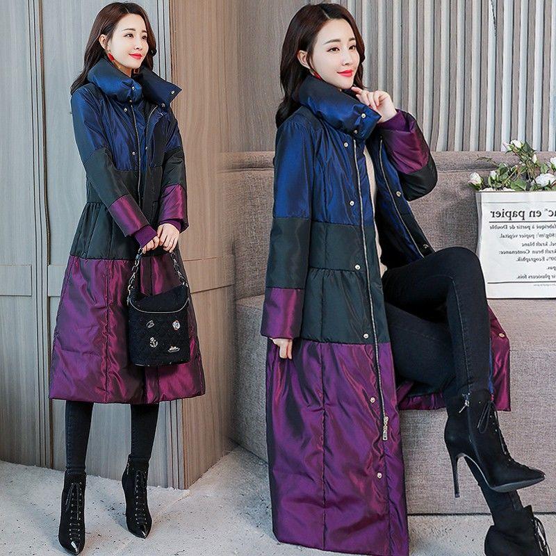 Women's Long Parka Jackets Slim Color Block Hooded Parka Coat  Plus Size Thick Warm Winter Coat  Outwear