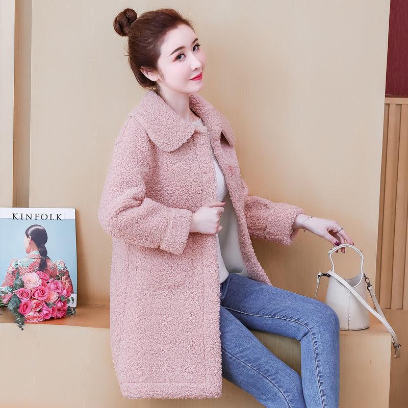 Lamb wool women's padded jacket winter mid-length loose faux fur woolen women's coat