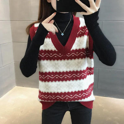 Ladies Knitted Vest Autumn and Winter Western Style Trendy Outerwear Sweater