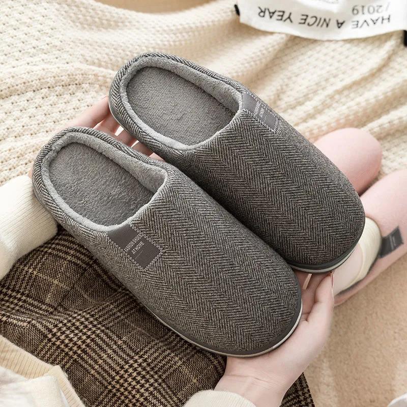 Winter Couple Plus Size Cotton Slippers Indoor Non-slip Wear-resistant Household Shoes