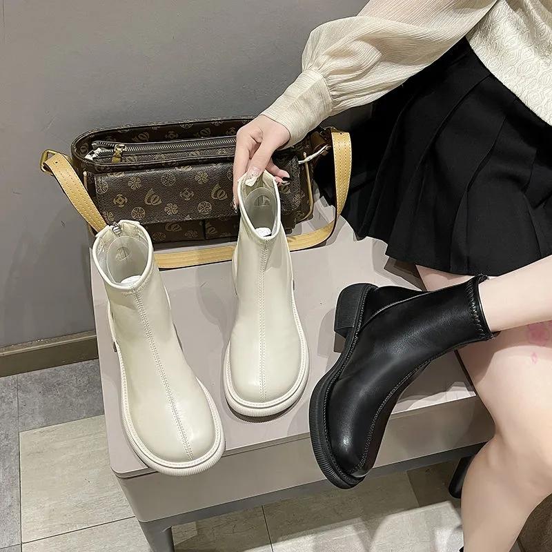 Autumn and Spring Women's Boots Women's Short Boots Ankle Boots Rear Zipper Leather Boots Martin Boots Chelsea Boots Single Boot