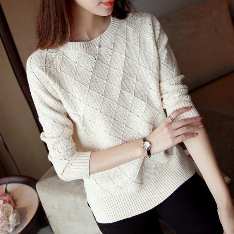 Round Neck Sweater Large Size Solid Color Sweater Spring and Autumn Sweater Female Long Sleeve