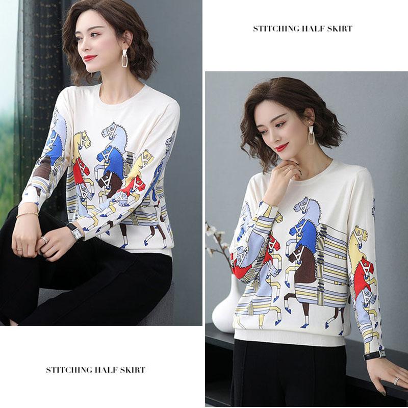 Autumn Winter Plus Size Printed Sweater Women's High-end Cashmere Sweater Fashion Pullover Jumper Bottoming or Outwear