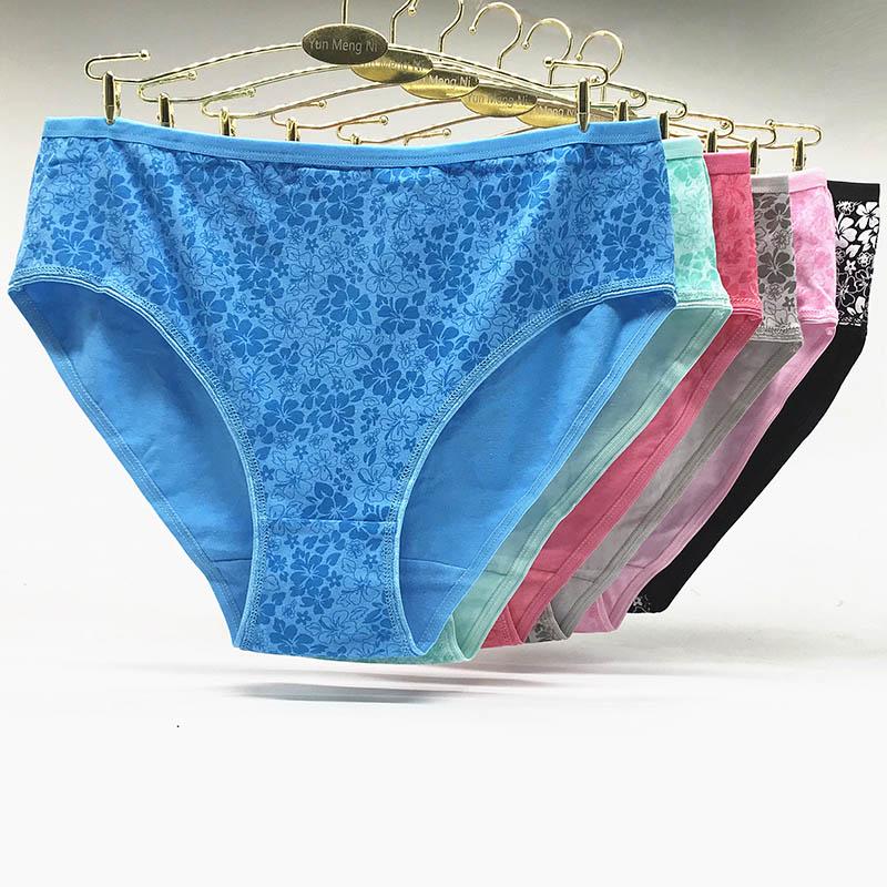 WTEMPO Woman Underwear Plus Size Cotton Panties Mid Waist Sexy Bikini Briefs Ladies Lingerie 6pcs