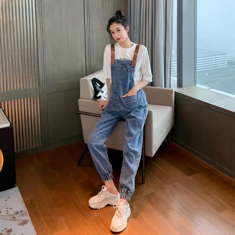 WTEMPO Summer Denim Jumpsuit Woman Jeans Long Romper Pants Zipper Pockets Sleeveless Adjusted Overalls Jeans Trousers