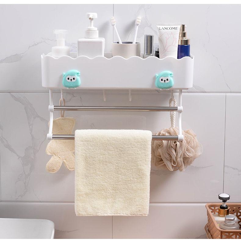 38cm Towel Rack with Hook with Kitchen Storage Rack Bathroom Wall Shelf Bathroom Free Punching Multifunctional Hanging Storage Rack