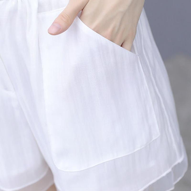 Thin Suit Women Summer Two-piece Shirt Mid-length Women's Wide-leg Pants Shorts Casual Suit Sweet Cute Sexy and Elegant