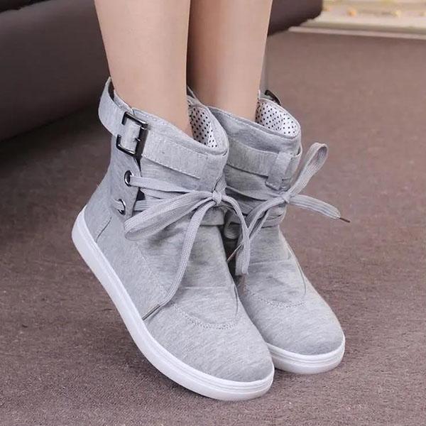 Women's Spring and Autumn High-top Canvas Shoes Solid Color Non Slip Short Boots Flat Martin Boots Casual Single Ankle Boots