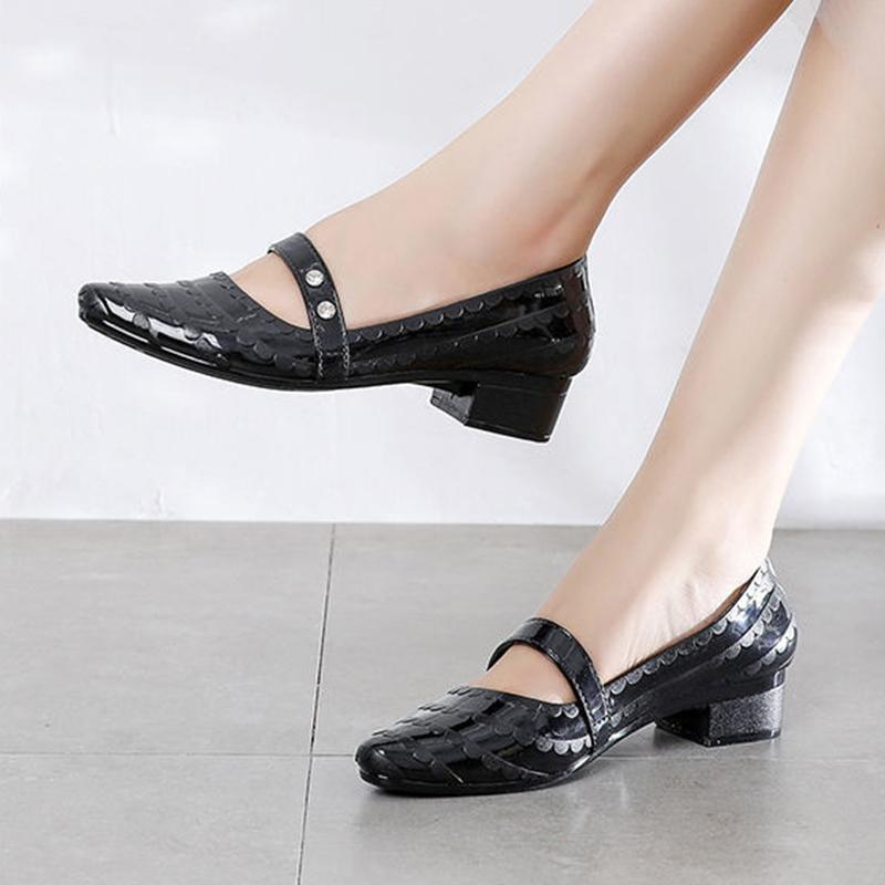 Fashion Sandals Women Wear Shallow Mouth Non-slip Mid-heel Waterproof Shoes Plastic Shoes Work Casual Sandals and Slippers