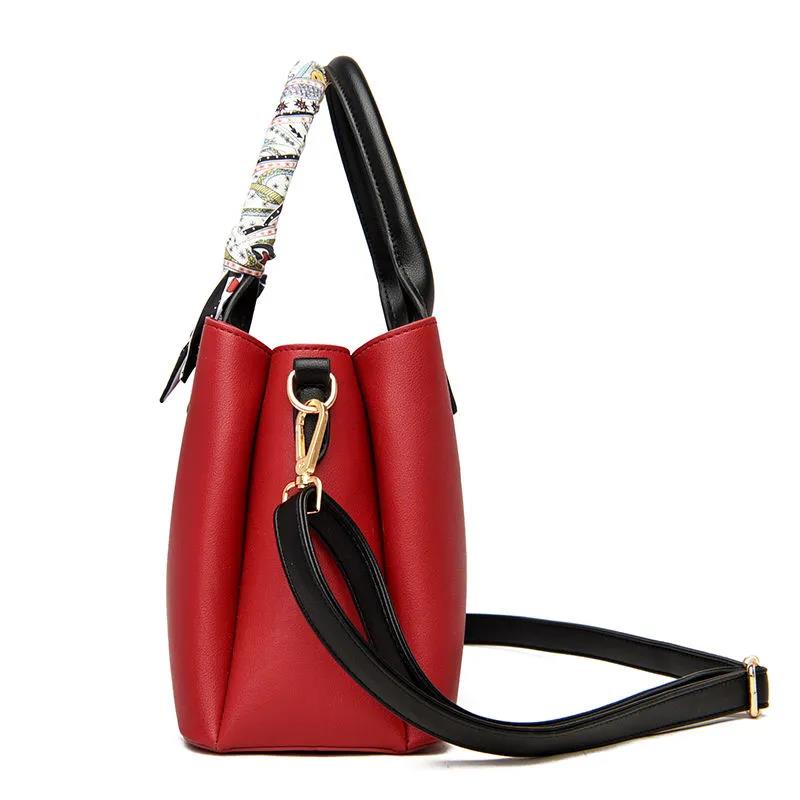 Personality Silk Scarf Genuine Leather Handbags for Women Bags Luxury Solid Color Top-Handle Bags Large Capacity Crossbody Bag Give Gifts