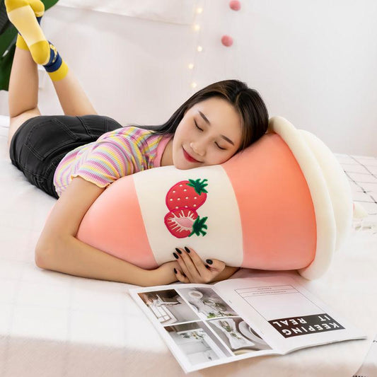 Lovely Creative Fruit Milk Tea Cup Pillow Soft Kids Sleeeping Plush Doll Cute Children Birthday Gifts