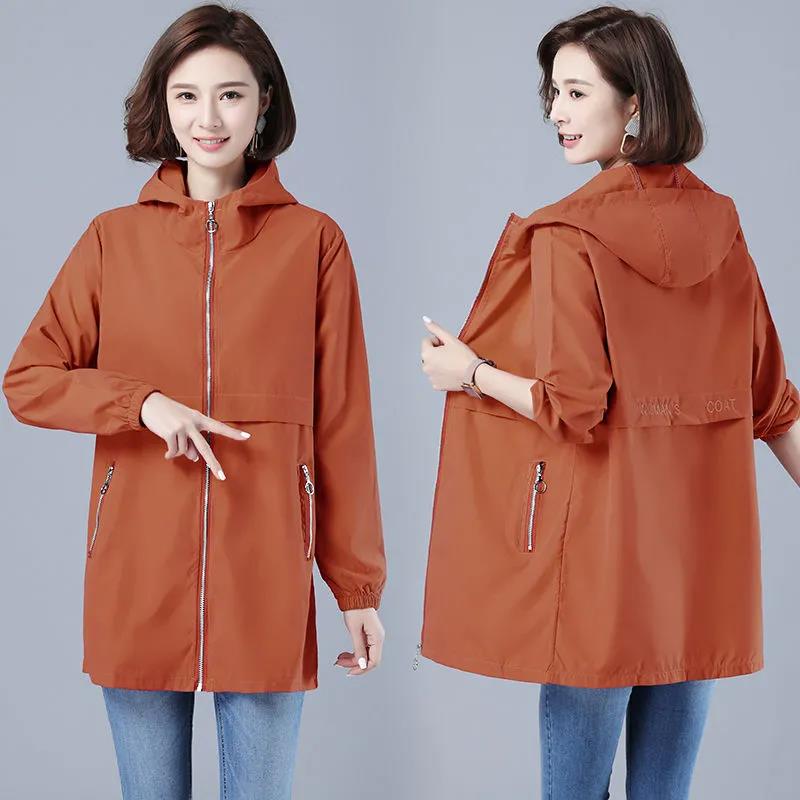 Autumn Windbreaker Women's Mid-length Coat Women's Spring and Autumn All-match Plus Size Coat Jacket Women