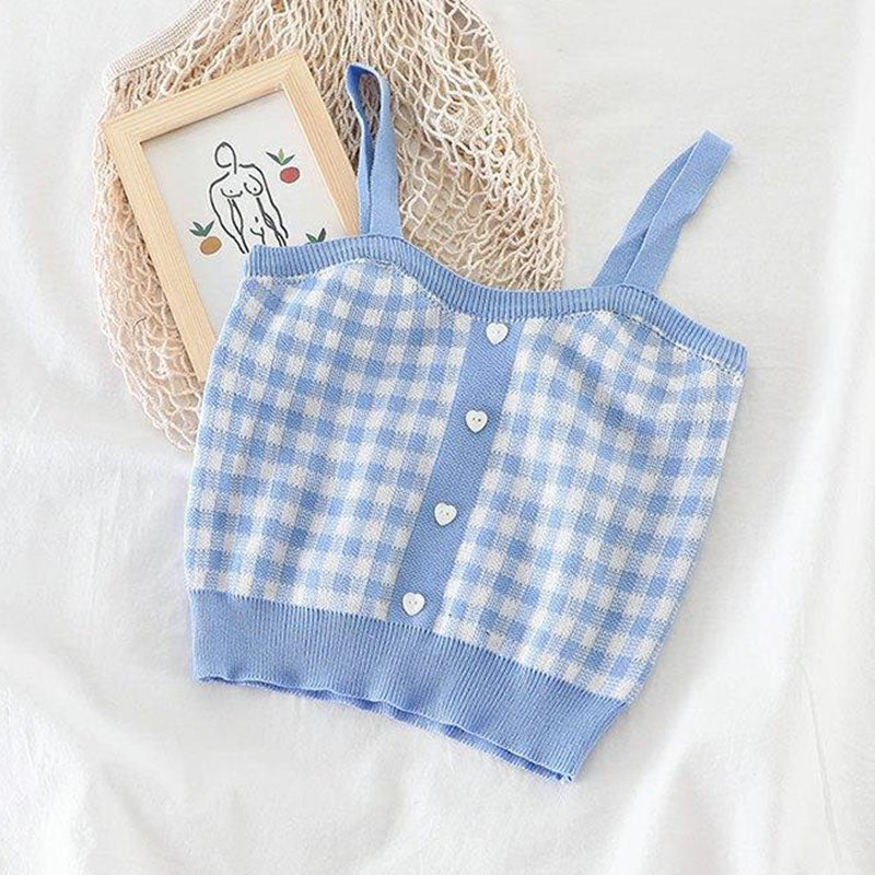 Korean Version Small Sling Vest Female Summer Lattice Vest Clothing  Sleeveless Solid Crop Tops