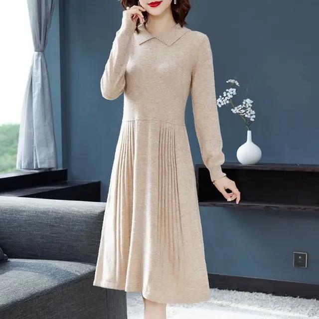 Knitted Dress Autumn and Winter 2021 Women's Skirt Loose and Thin Mid-length Long-sleeved Sweater Dress