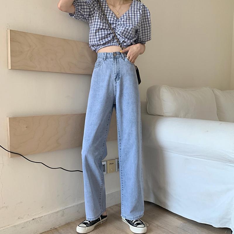 Woman Jeans High Waist Clothes Wide Leg Denim Clothing Blue Streetwear Vintage Quality Straight Pants