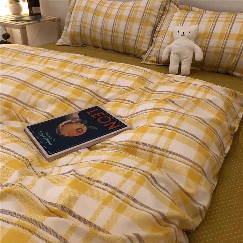 Simple Lattice Quilt Cover Four-piece Student Dormitory Solid Color Quilt Cover Sheet Three-piece Bedding